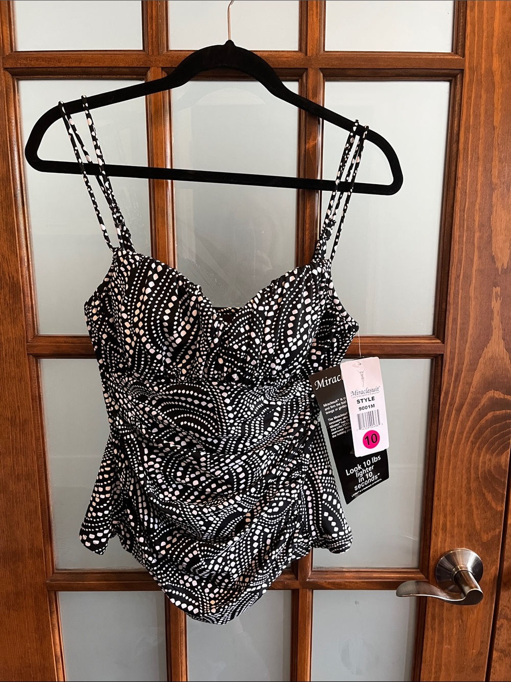 Miraclesuit swim shapewear Black & White Dot-Print Ruched Camisole Swim Top